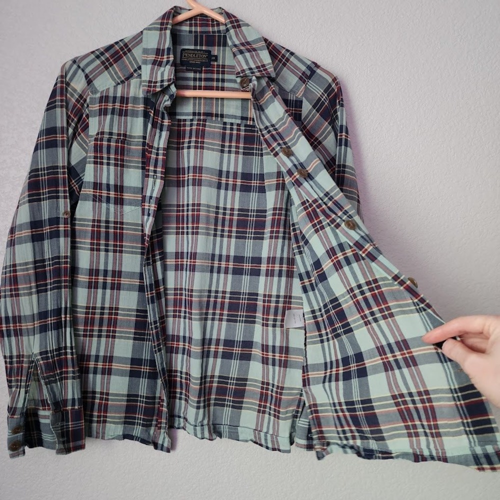 PENDLETON Heritage Cotton Plaid Button Front Western Shirt Blue Red Women's XS - Picture 9 of 9